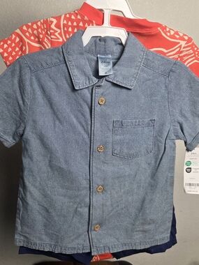 0Toddler 3pc Denim Button-Up Shirt Shorts